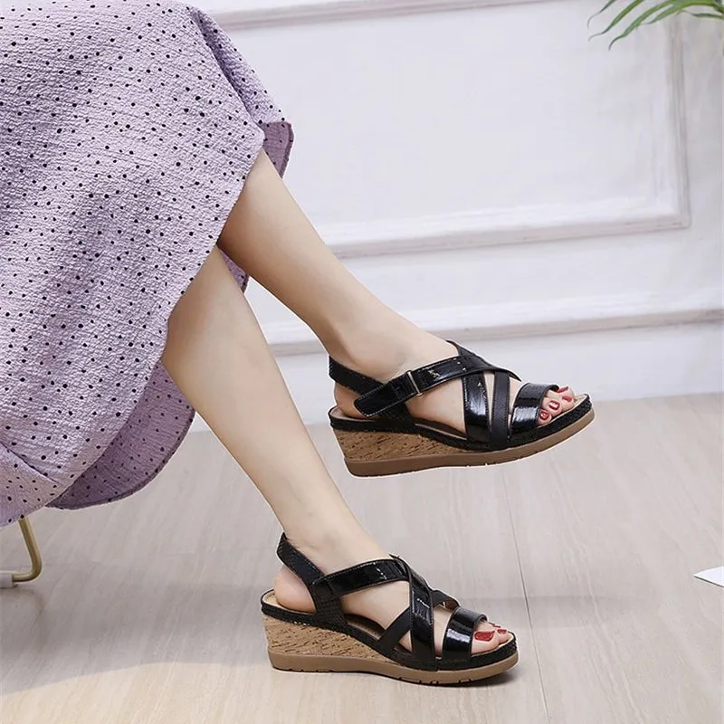 Cuzcare Platform Sandals For Women Hook&loop Cross Strap Wedge Versatile Casual Vacation