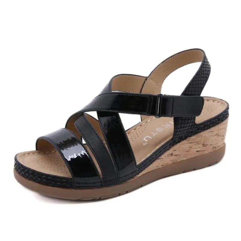 Cuzcare Platform Sandals For Women Hook&loop Cross Strap Wedge Versatile Casual Vacation