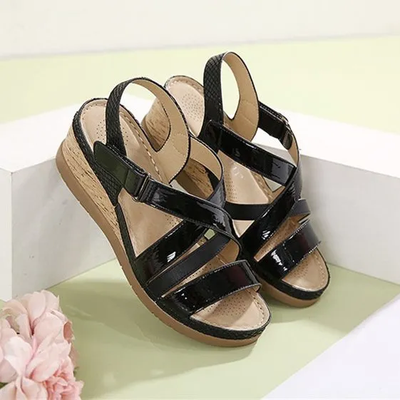 Cuzcare Platform Sandals For Women Hook&loop Cross Strap Wedge Versatile Casual Vacation