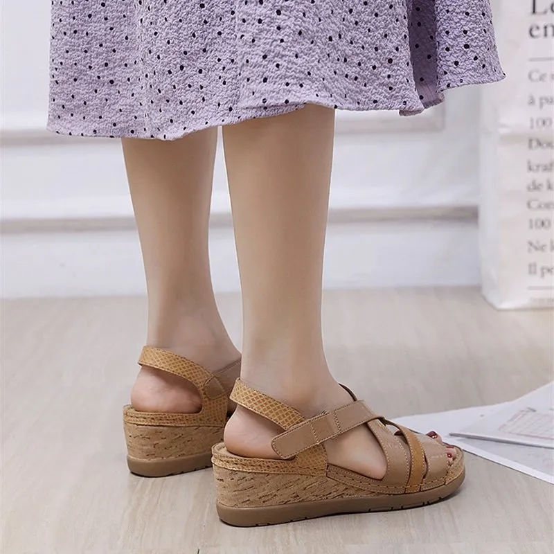 Cuzcare Platform Sandals For Women Hook&loop Cross Strap Wedge Versatile Casual Vacation
