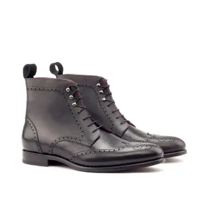 DapperFam Valiant in Black Men's Italian Suede & Pebble Grain Leather Military Brogue