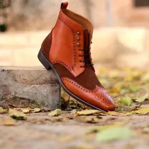 DapperFam Valiant in Dark Brown / Med Brown Men's Lux Suede & Italian Leather Military Brogue