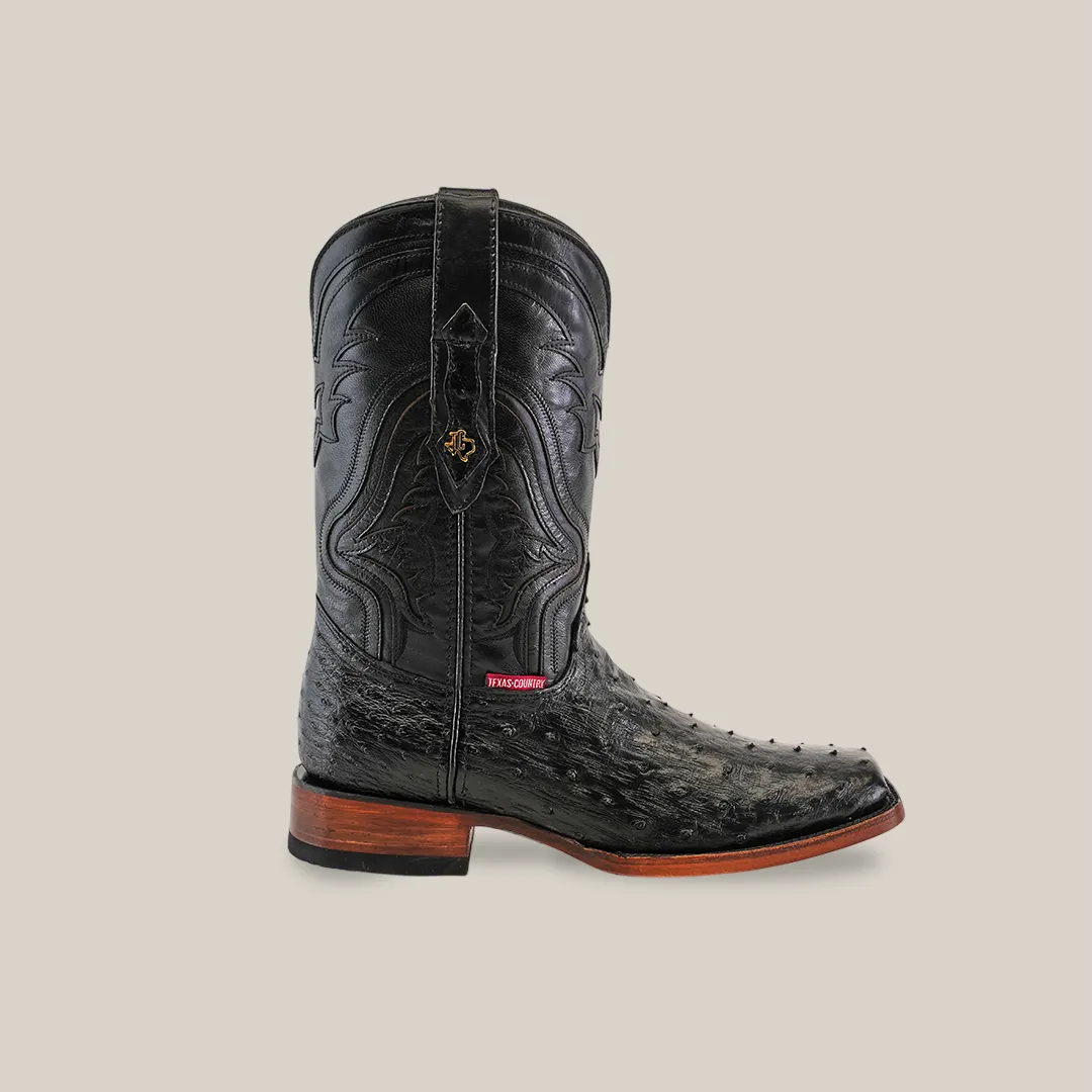 Exotic Ostrich - Black - Rodeo Toe