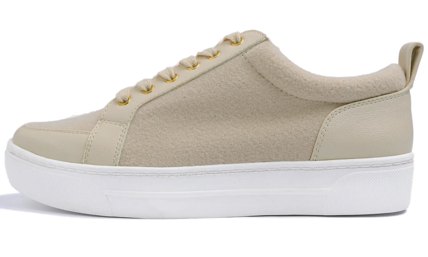 Feversole Women's Winter Vegan Leather Lightweight Platform Lace-Up Street Sneakers Beige Faux Woolen PU