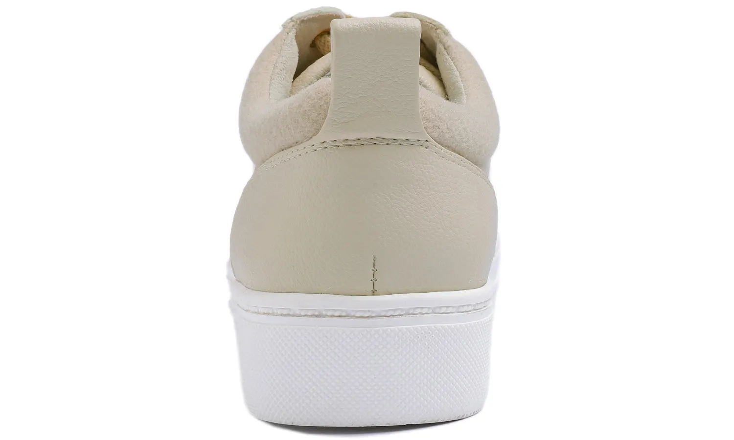 Feversole Women's Winter Vegan Leather Lightweight Platform Lace-Up Street Sneakers Beige Faux Woolen PU