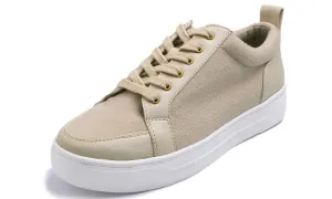 Feversole Women's Winter Vegan Leather Lightweight Platform Lace-Up Street Sneakers Beige Faux Woolen PU