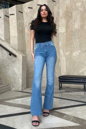 Flare - High-Waist Medium Washed Blue Jeans