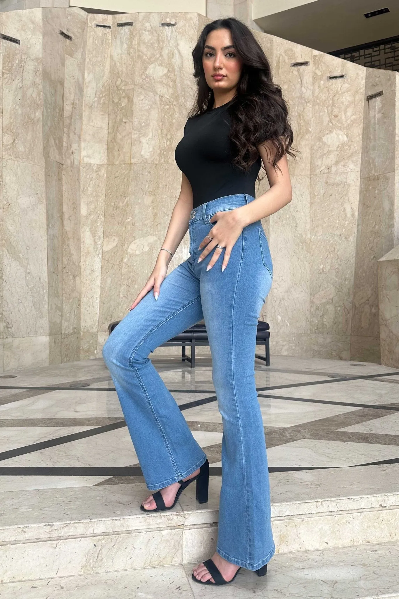 Flare - High-Waist Medium Washed Blue Jeans