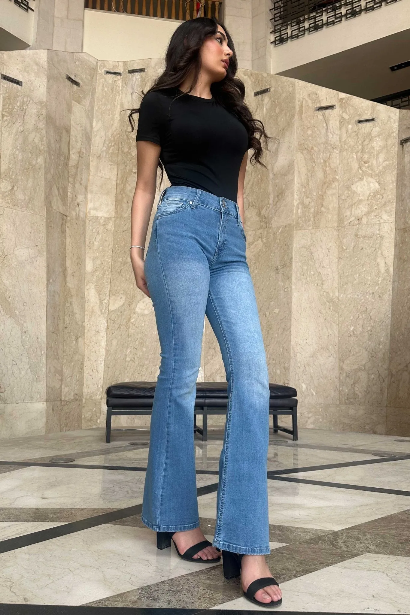 Flare - High-Waist Medium Washed Blue Jeans