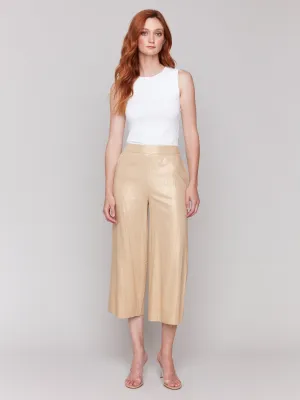 Foil Linen Blend Cropped Pull-On Pants - Gold