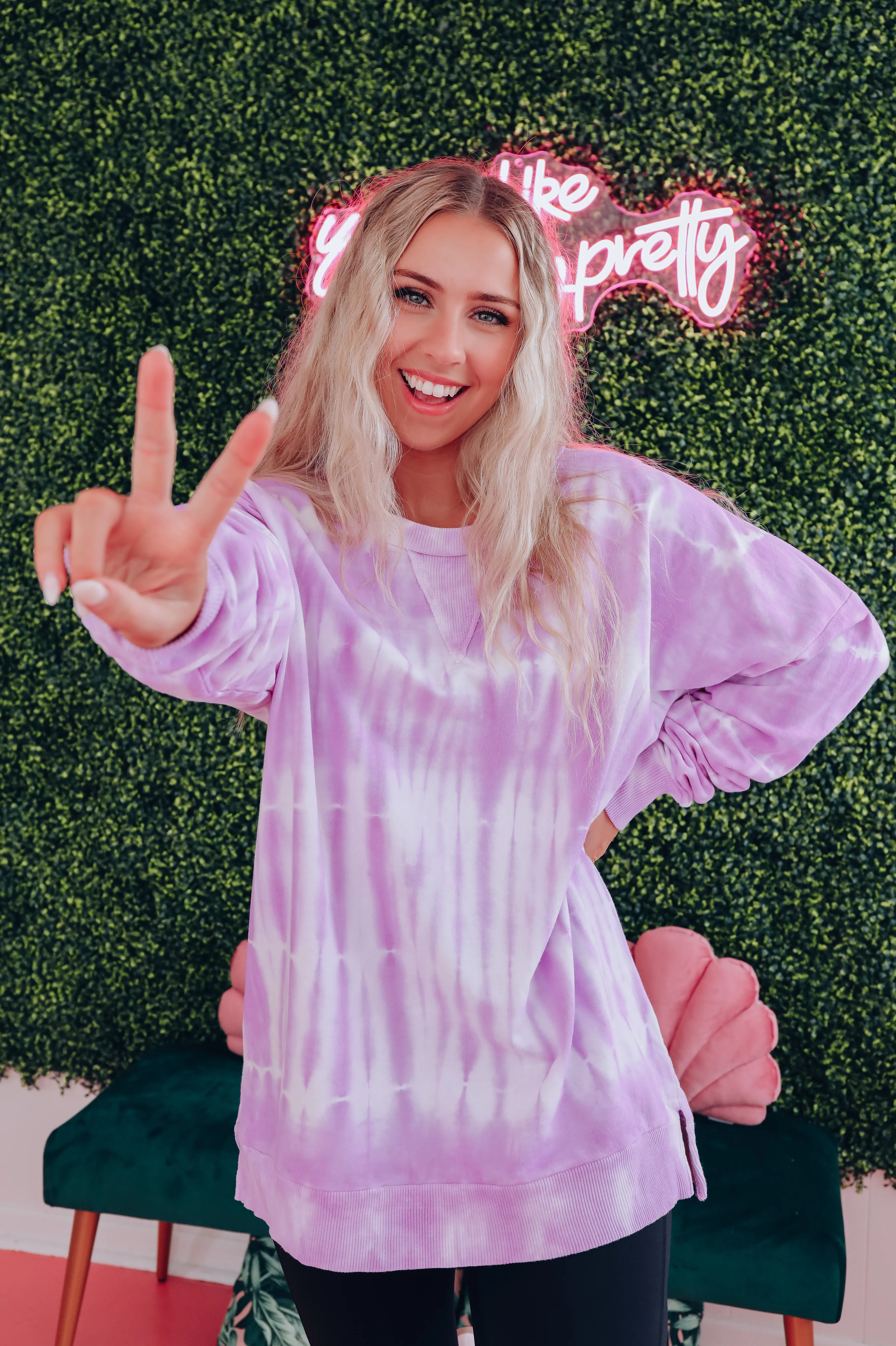 Free Form Tie Dye Long Sleeve Top - Neon Purple