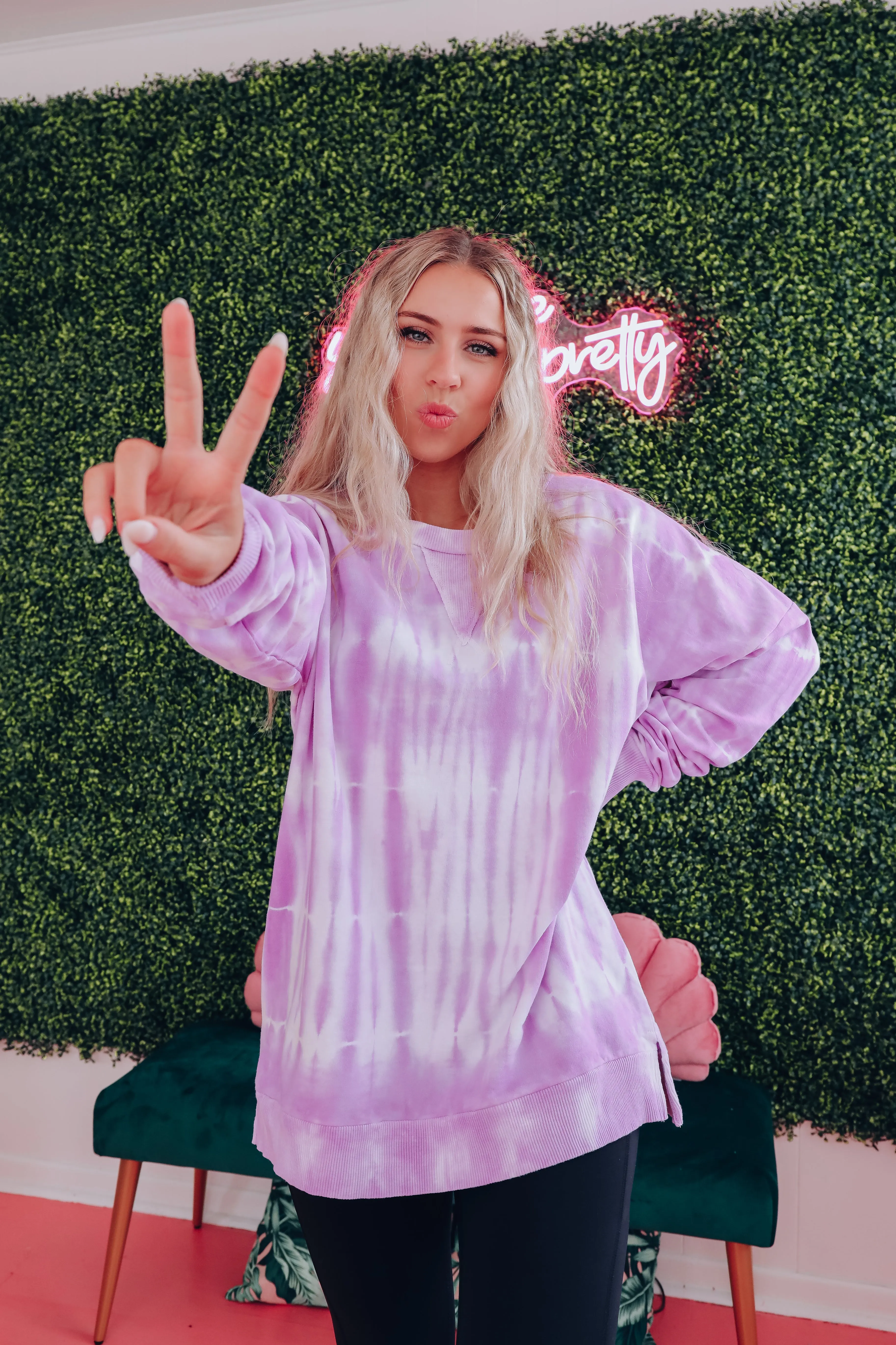 Free Form Tie Dye Long Sleeve Top - Neon Purple