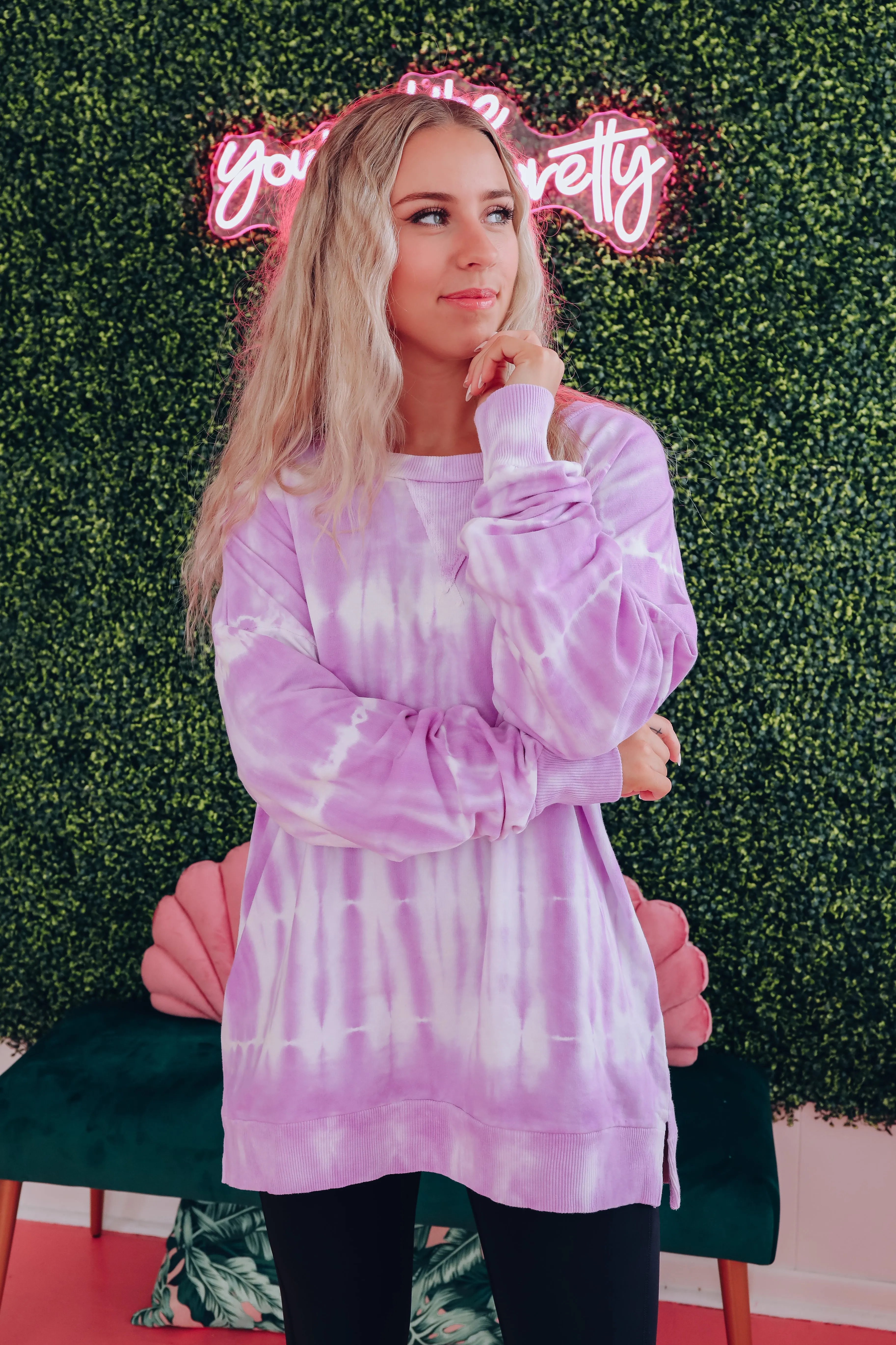 Free Form Tie Dye Long Sleeve Top - Neon Purple