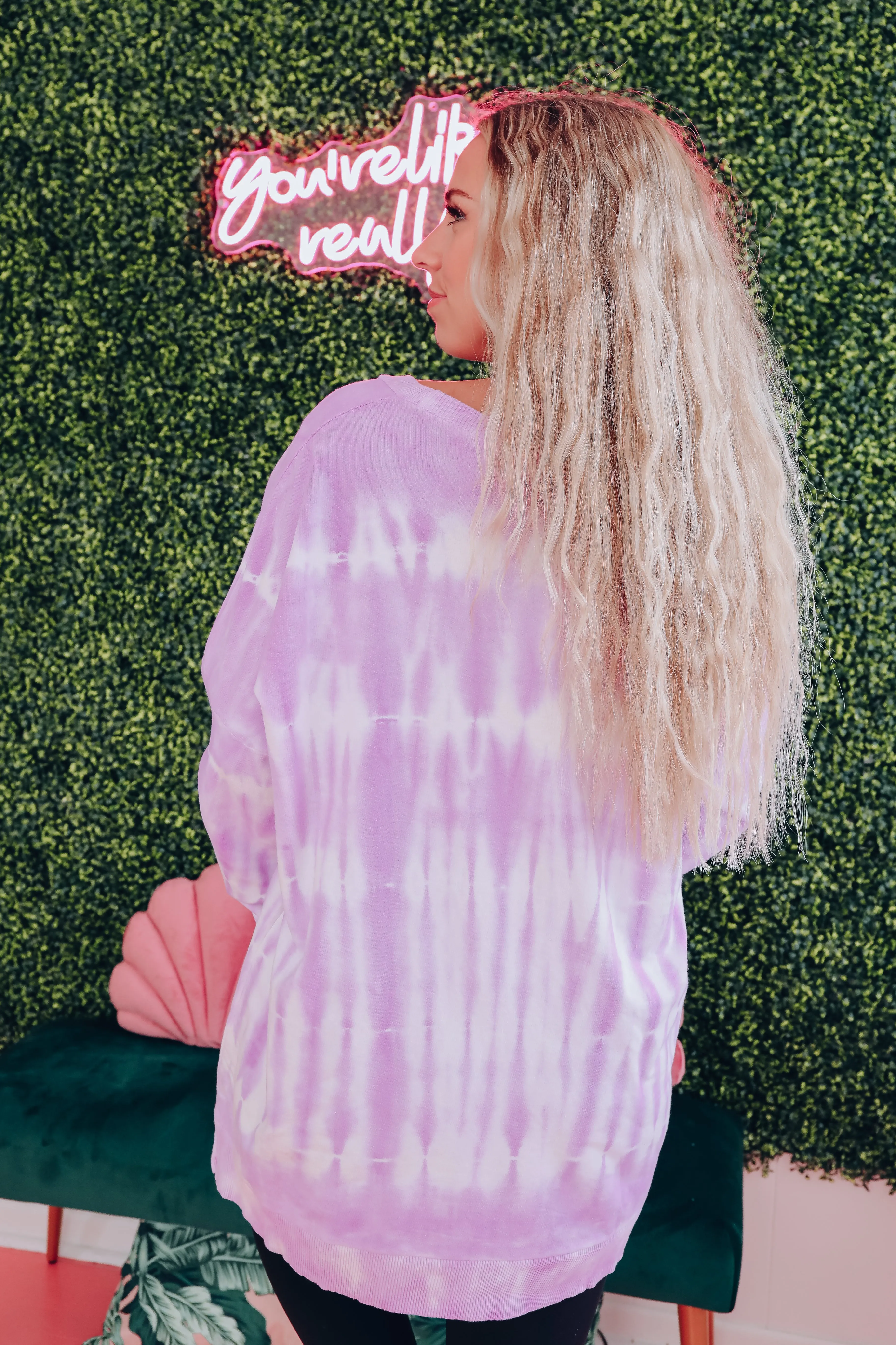 Free Form Tie Dye Long Sleeve Top - Neon Purple