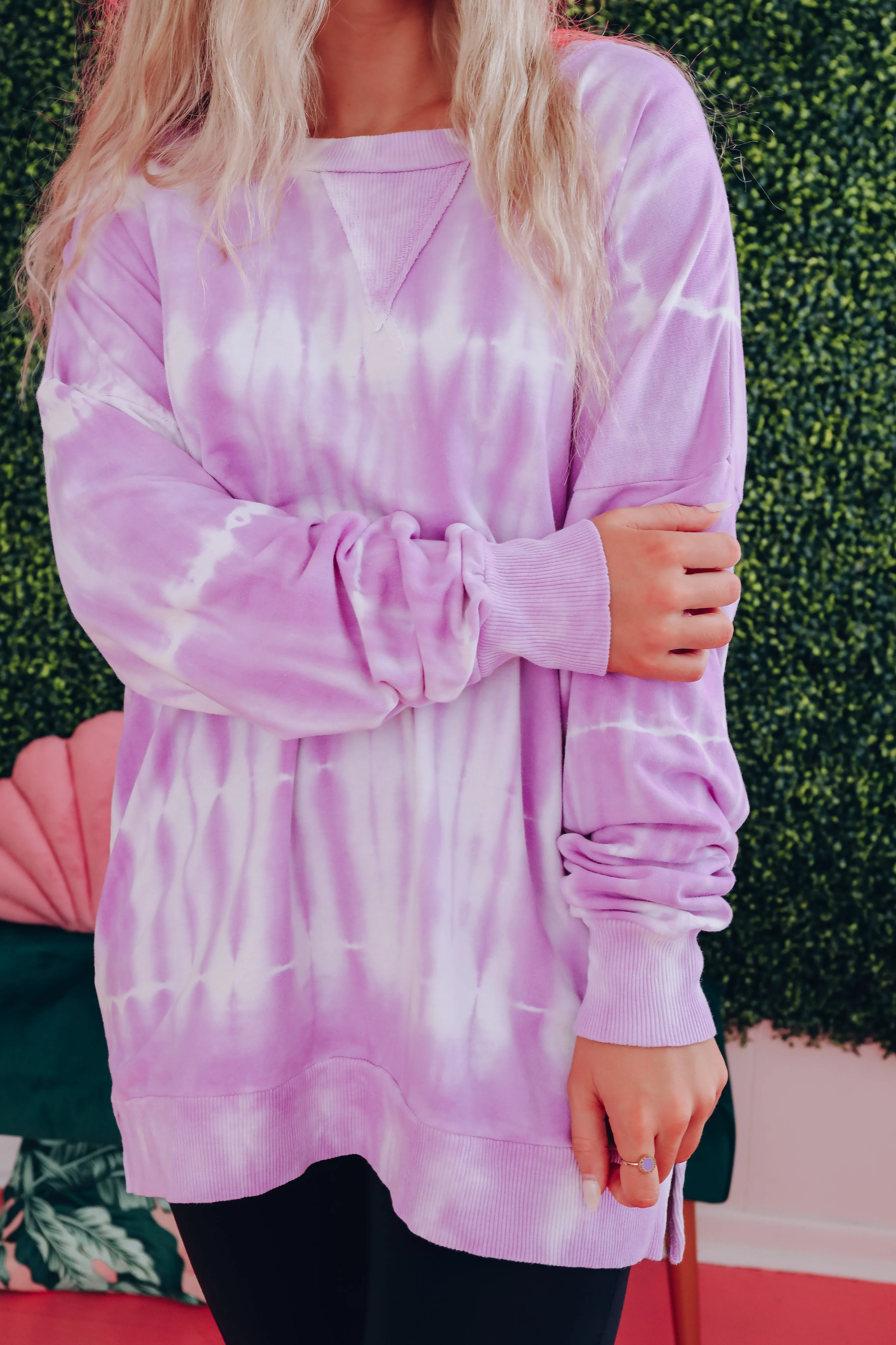Free Form Tie Dye Long Sleeve Top - Neon Purple