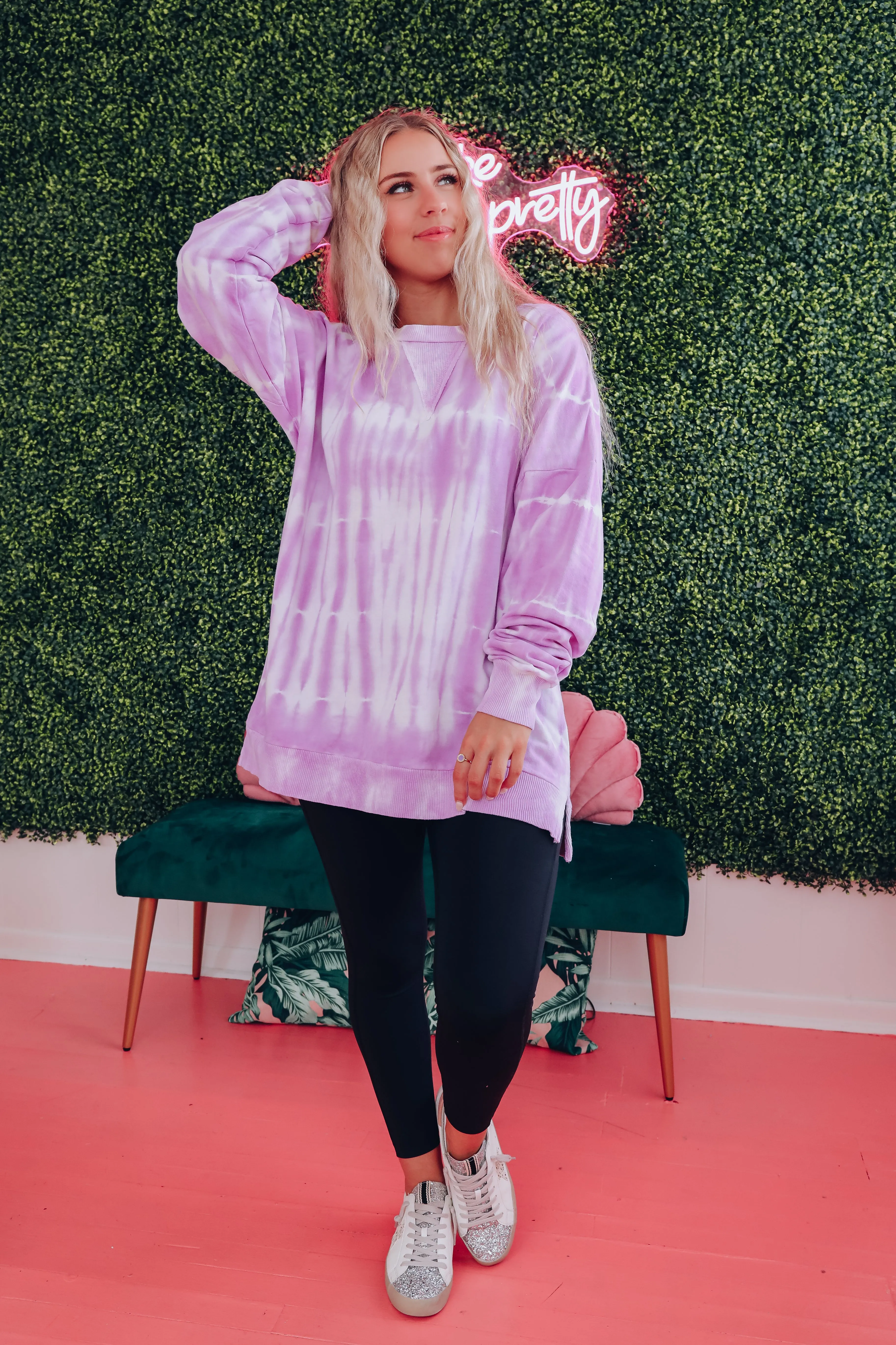 Free Form Tie Dye Long Sleeve Top - Neon Purple