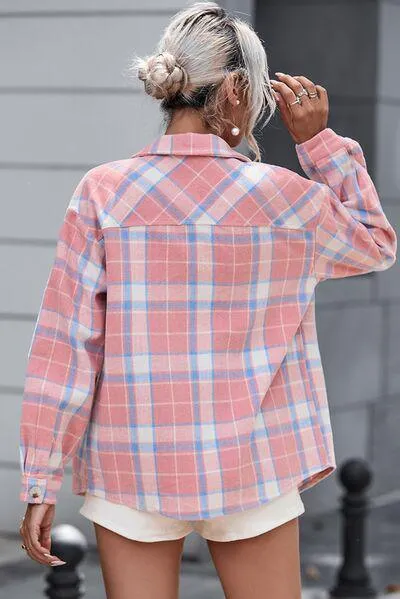 Fresh Button Down Pink Plaid Shirt Jacket