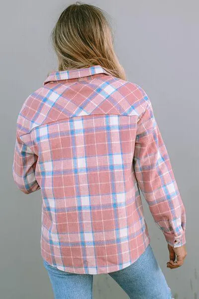 Fresh Button Down Pink Plaid Shirt Jacket