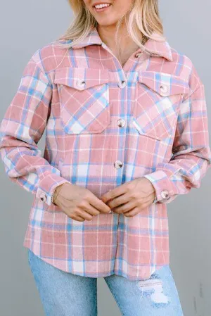 Fresh Button Down Pink Plaid Shirt Jacket