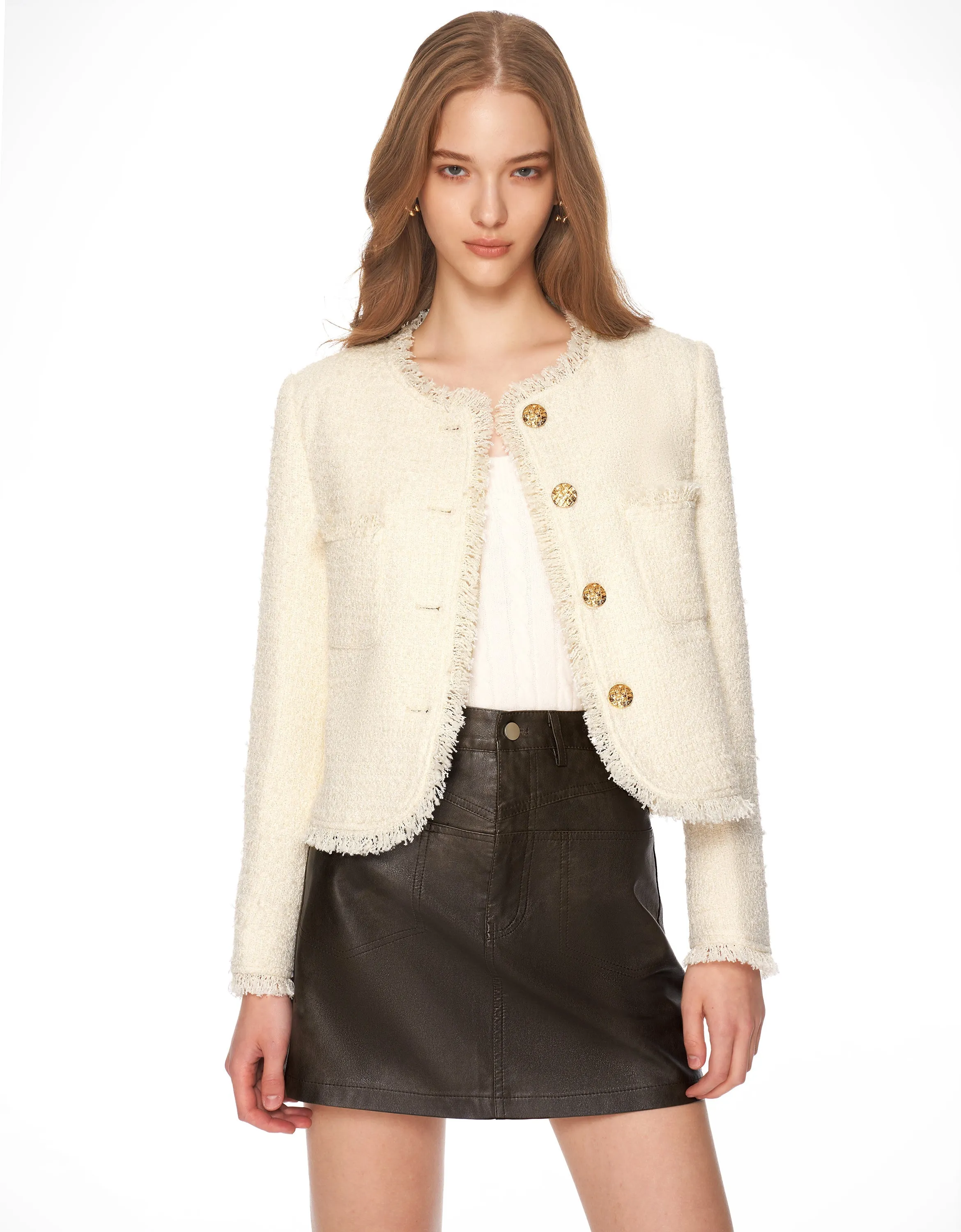 Fringe Trim Tweed Jacket