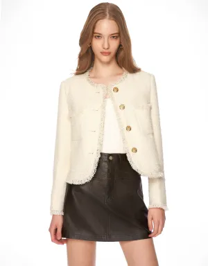 Fringe Trim Tweed Jacket
