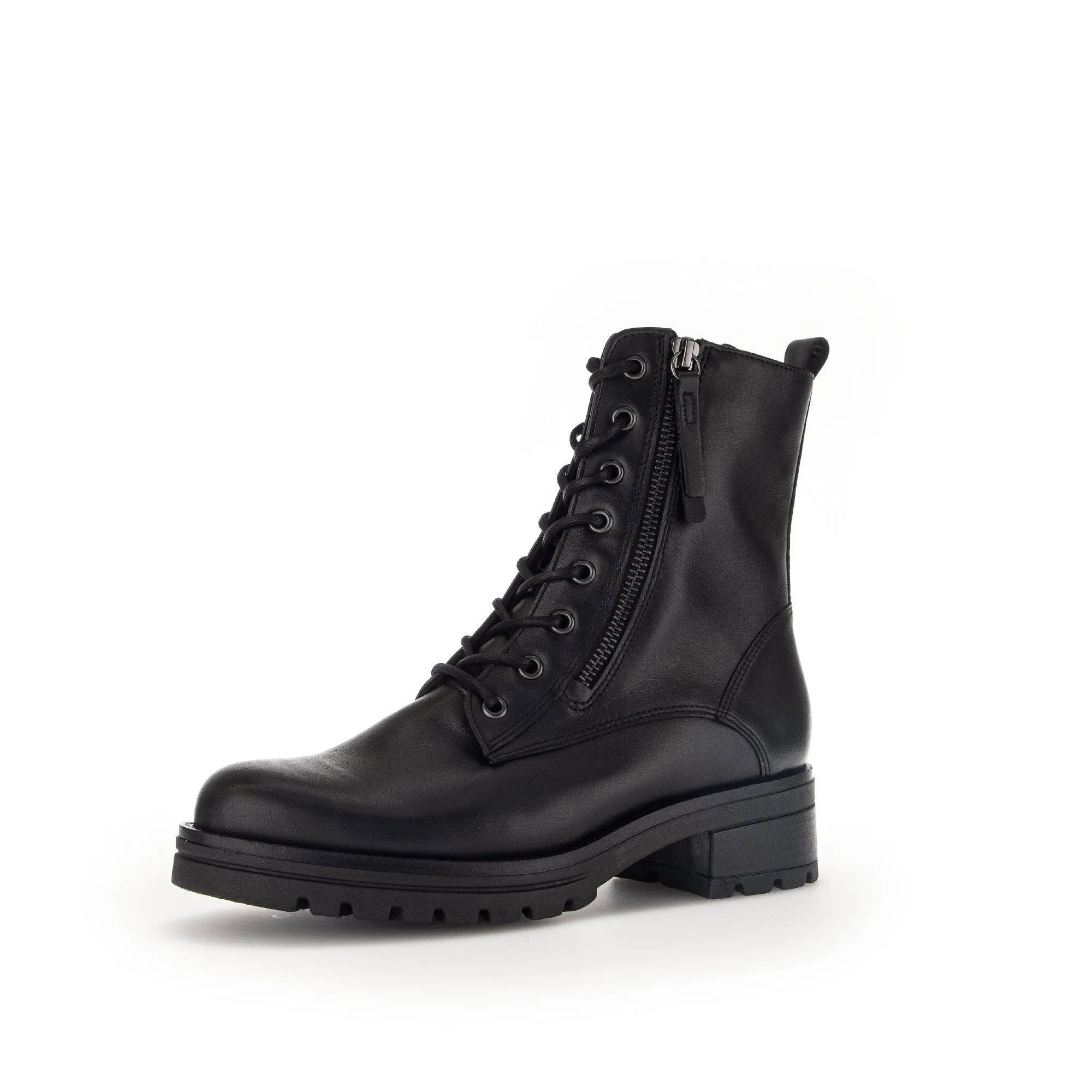 Gabor Serve 52.785.87 Ladies Black Wide Leather Zip & Lace Ankle Boots