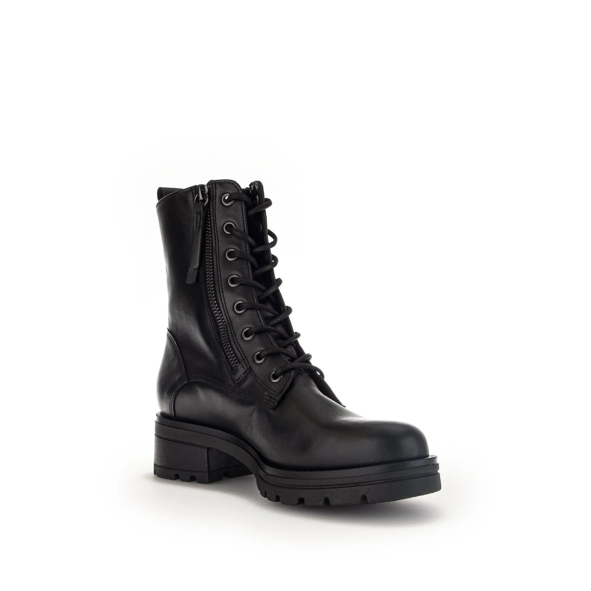 Gabor Serve 52.785.87 Ladies Black Wide Leather Zip & Lace Ankle Boots