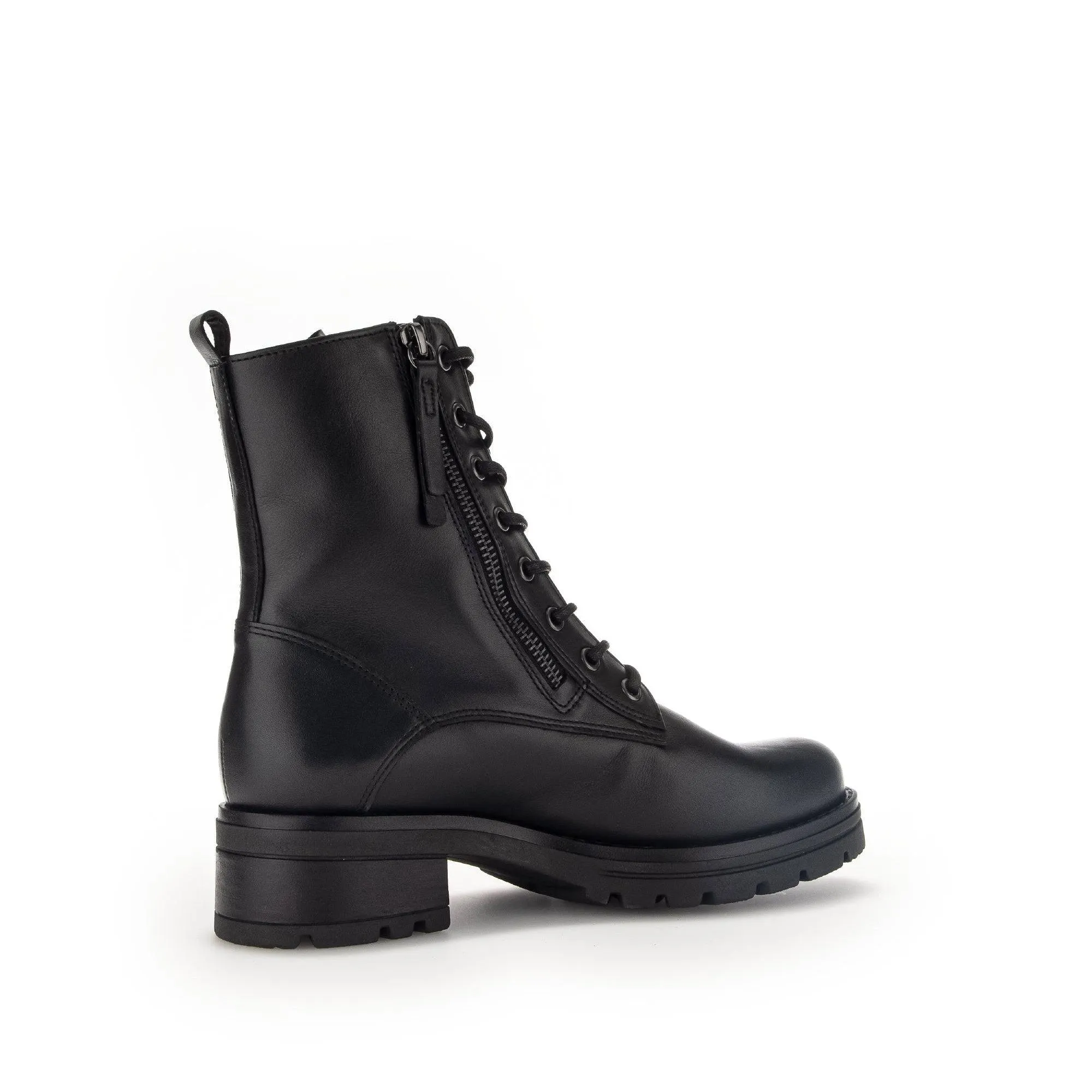 Gabor Serve 52.785.87 Ladies Black Wide Leather Zip & Lace Ankle Boots