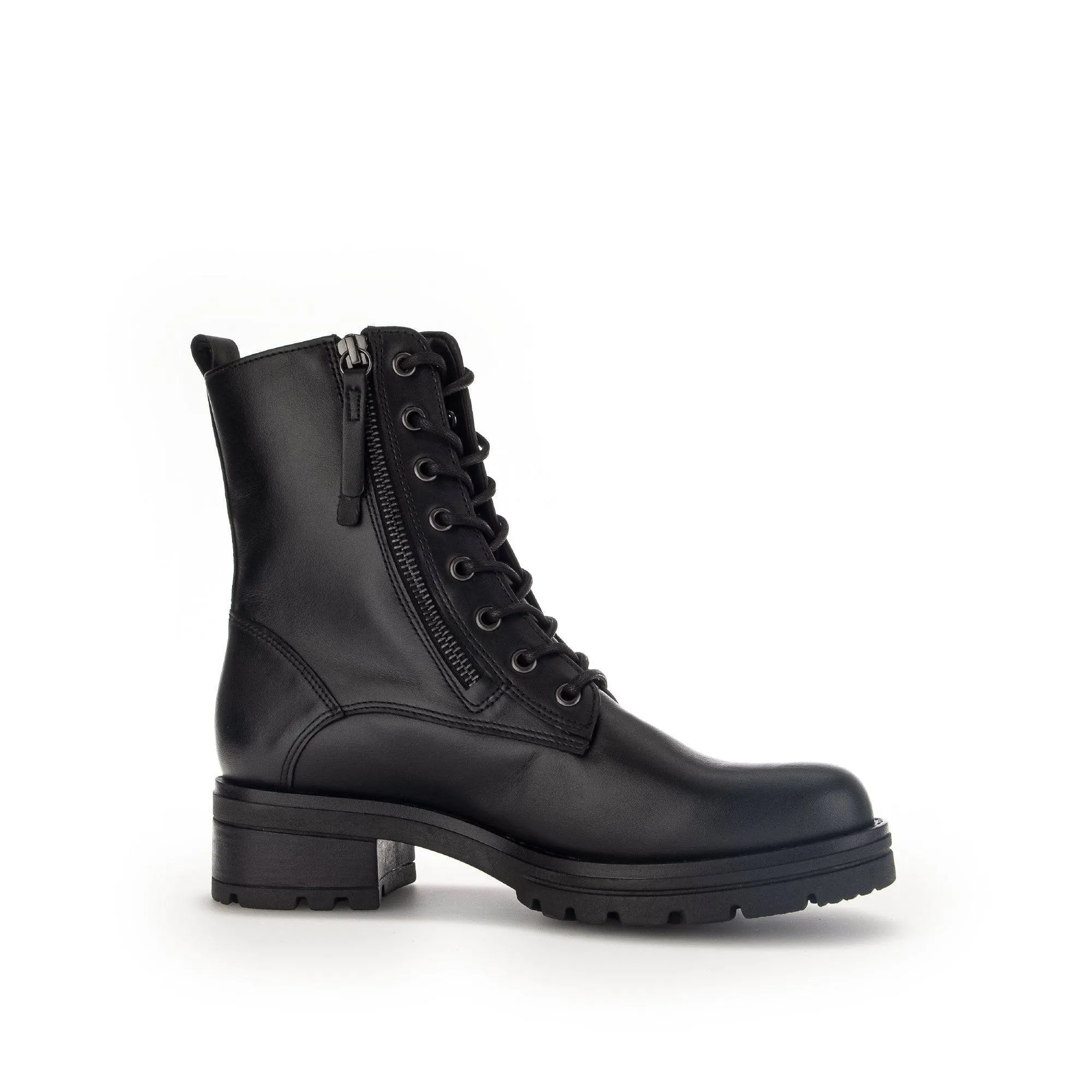 Gabor Serve 52.785.87 Ladies Black Wide Leather Zip & Lace Ankle Boots