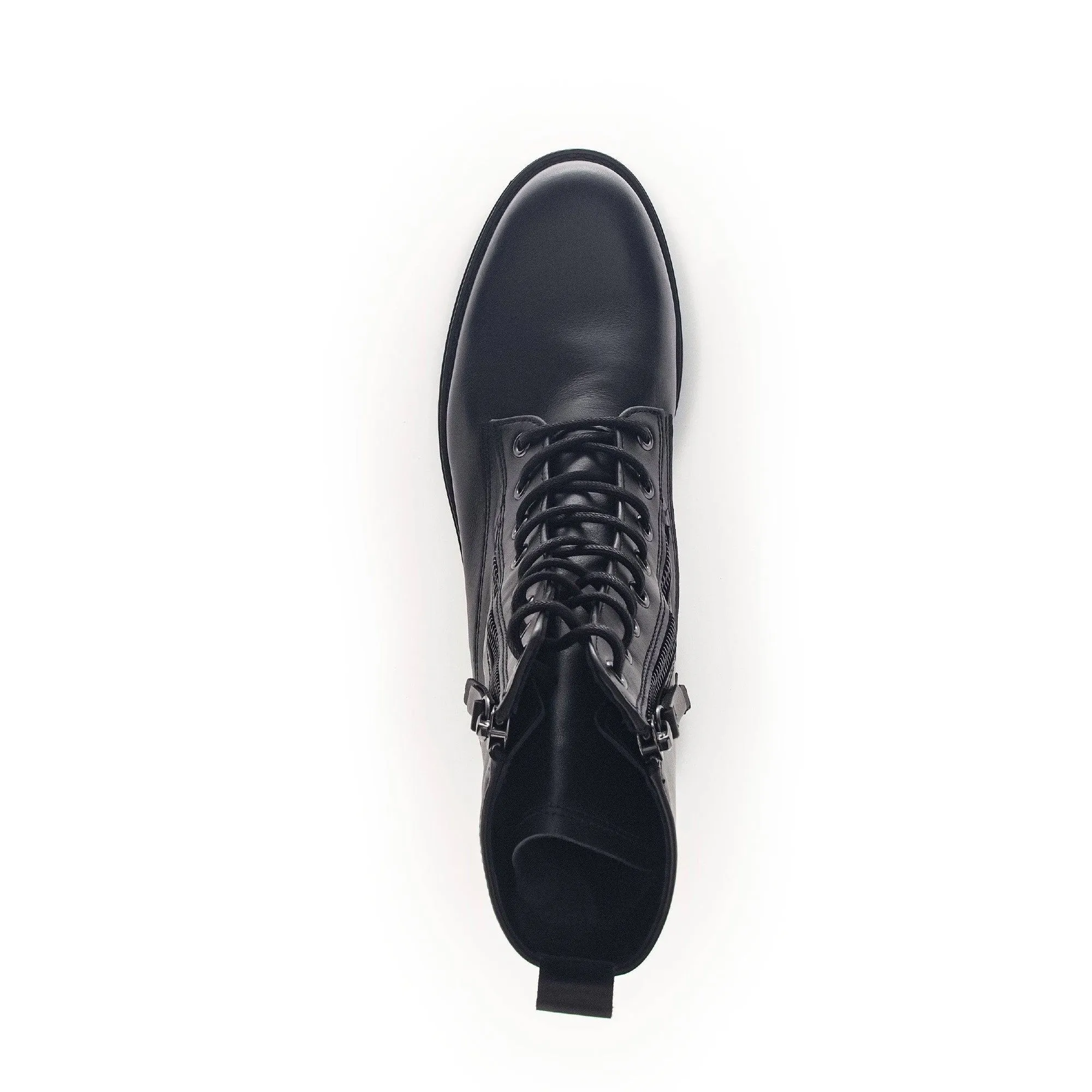 Gabor Serve 52.785.87 Ladies Black Wide Leather Zip & Lace Ankle Boots