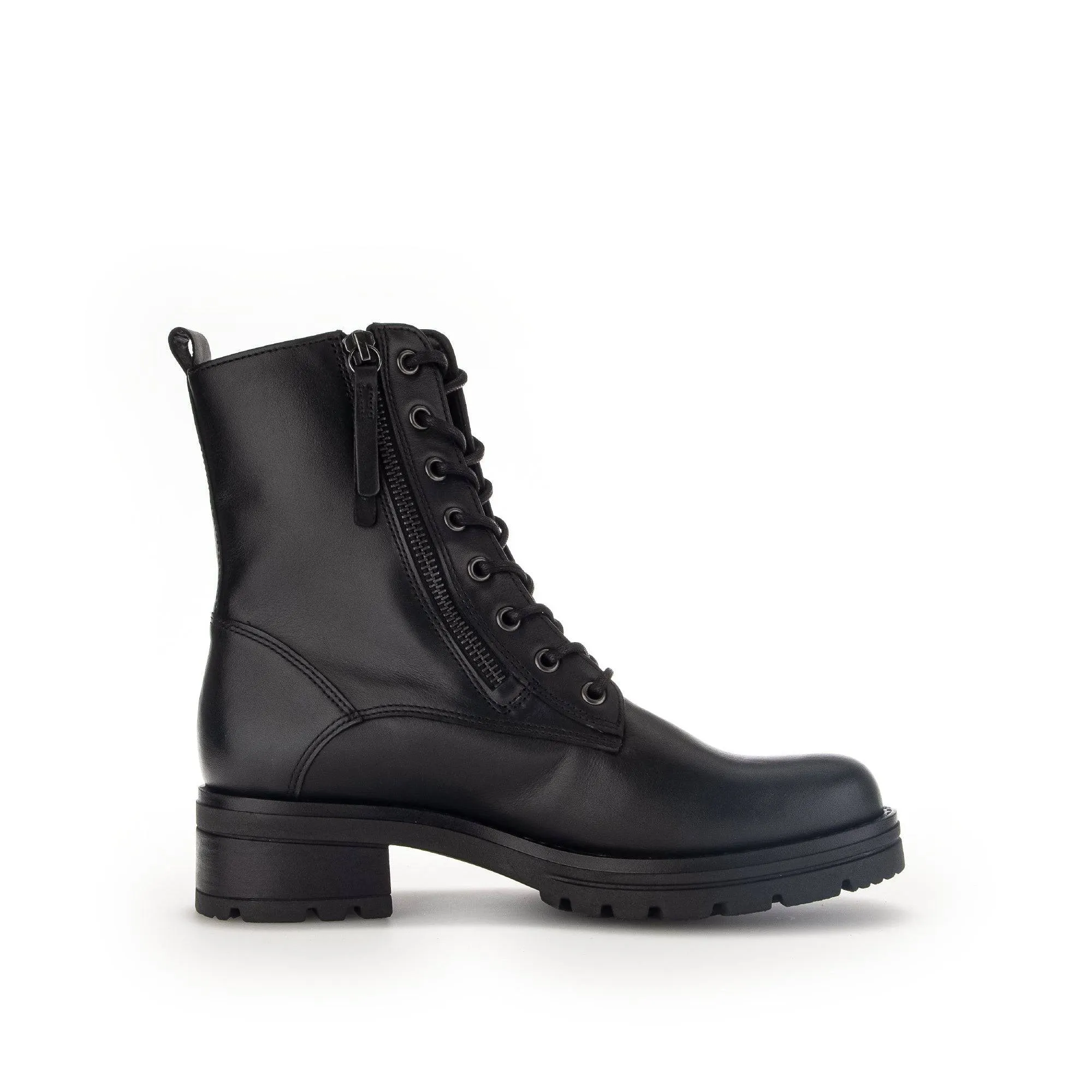 Gabor Serve 52.785.87 Ladies Black Wide Leather Zip & Lace Ankle Boots