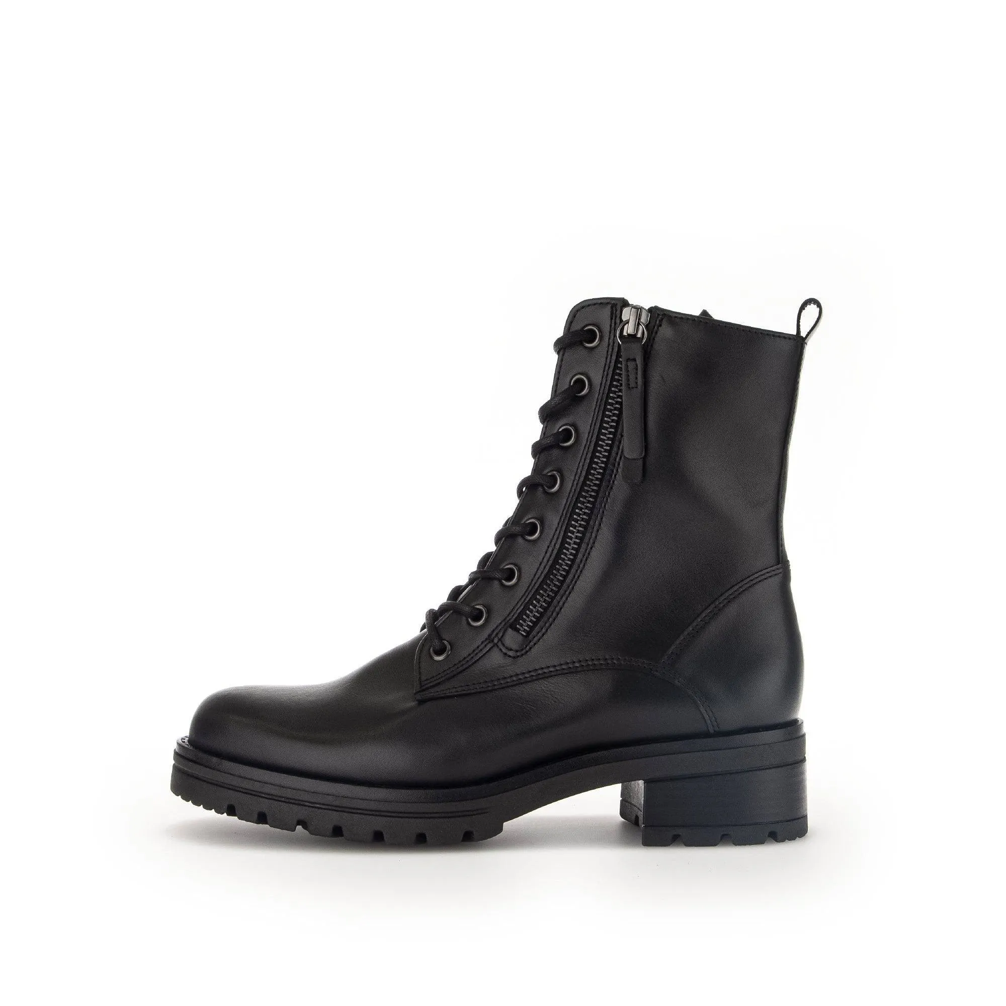 Gabor Serve 52.785.87 Ladies Black Wide Leather Zip & Lace Ankle Boots