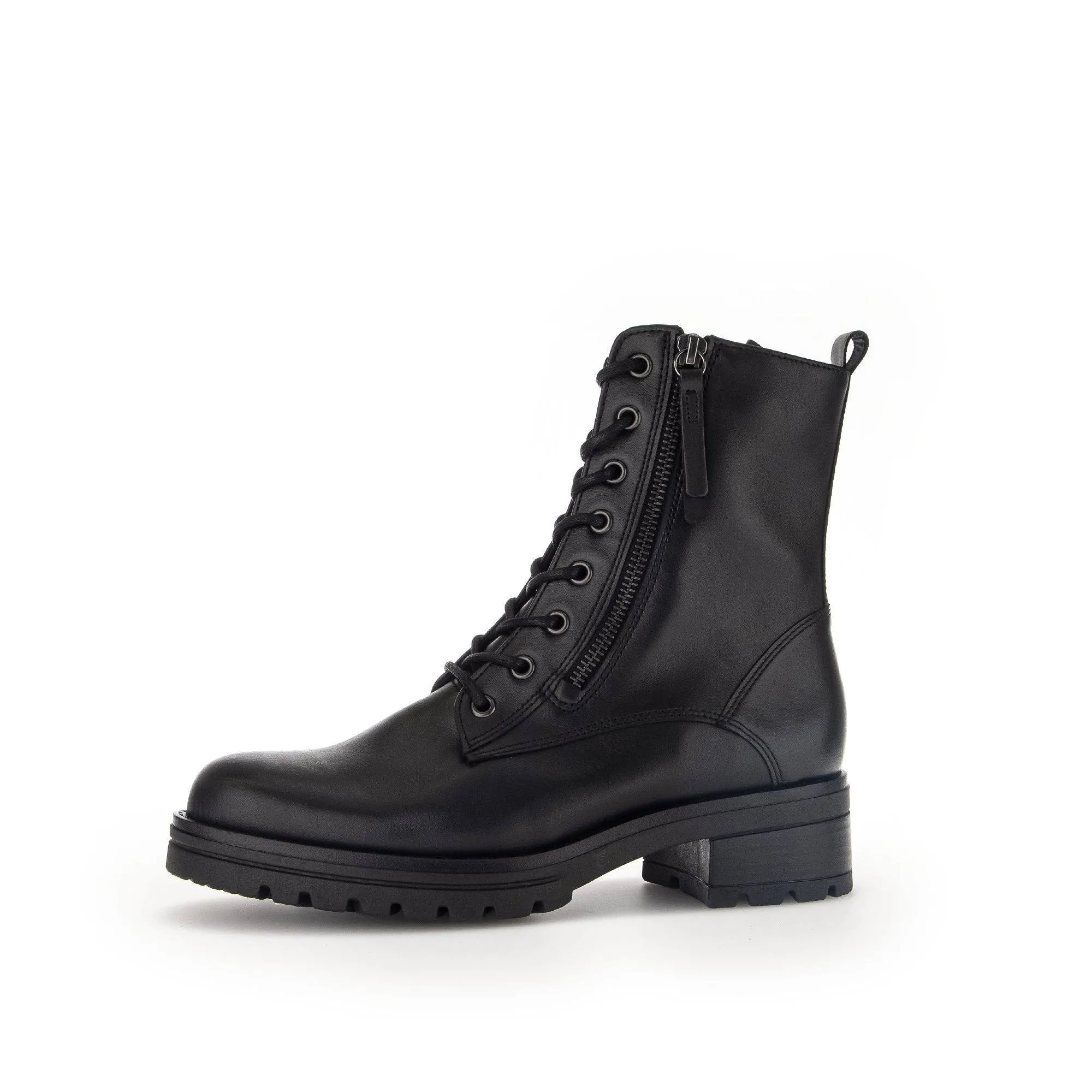 Gabor Serve 52.785.87 Ladies Black Wide Leather Zip & Lace Ankle Boots