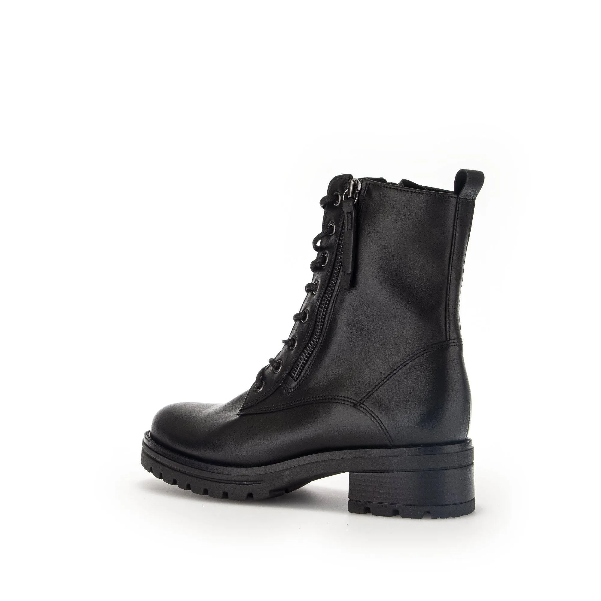 Gabor Serve 52.785.87 Ladies Black Wide Leather Zip & Lace Ankle Boots