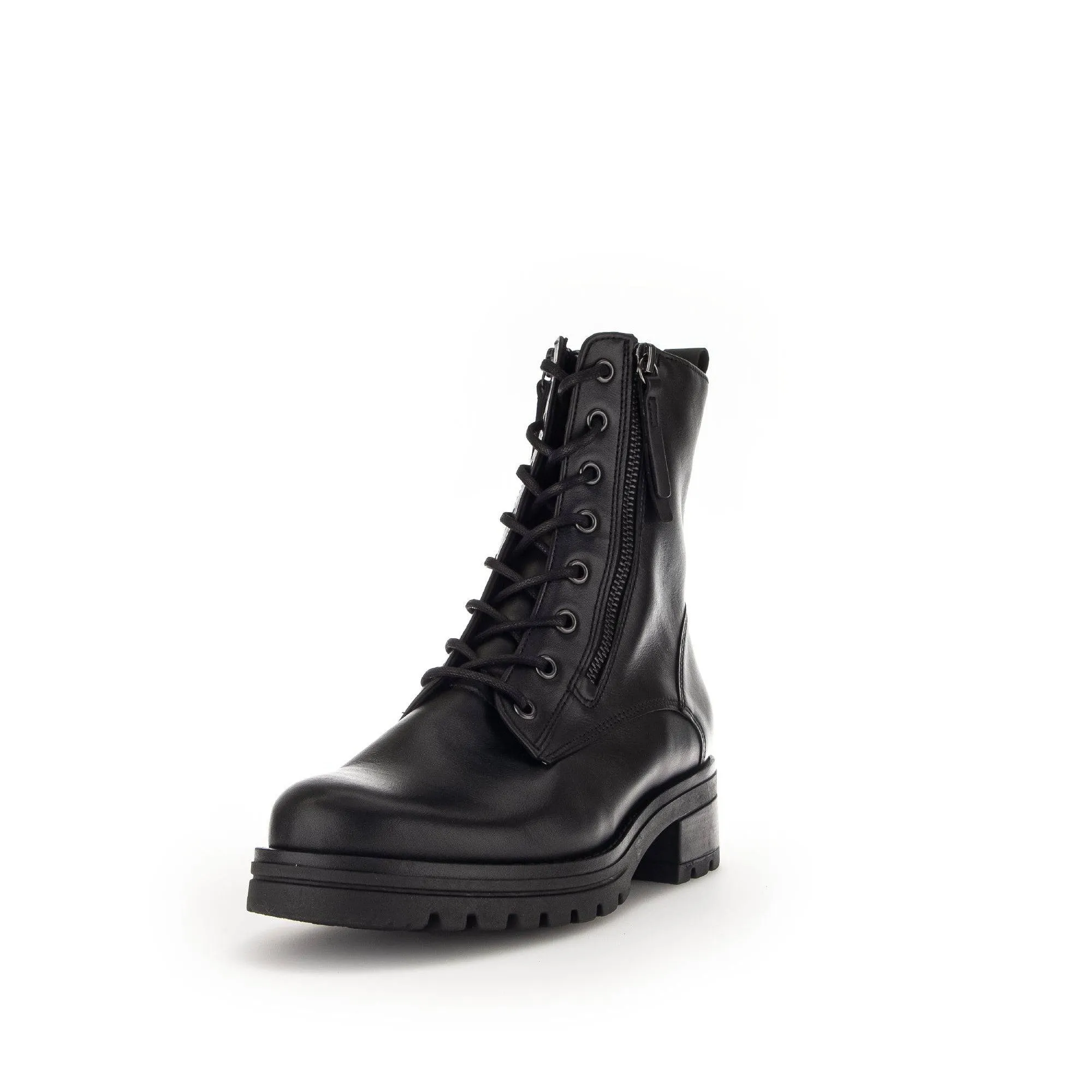 Gabor Serve 52.785.87 Ladies Black Wide Leather Zip & Lace Ankle Boots
