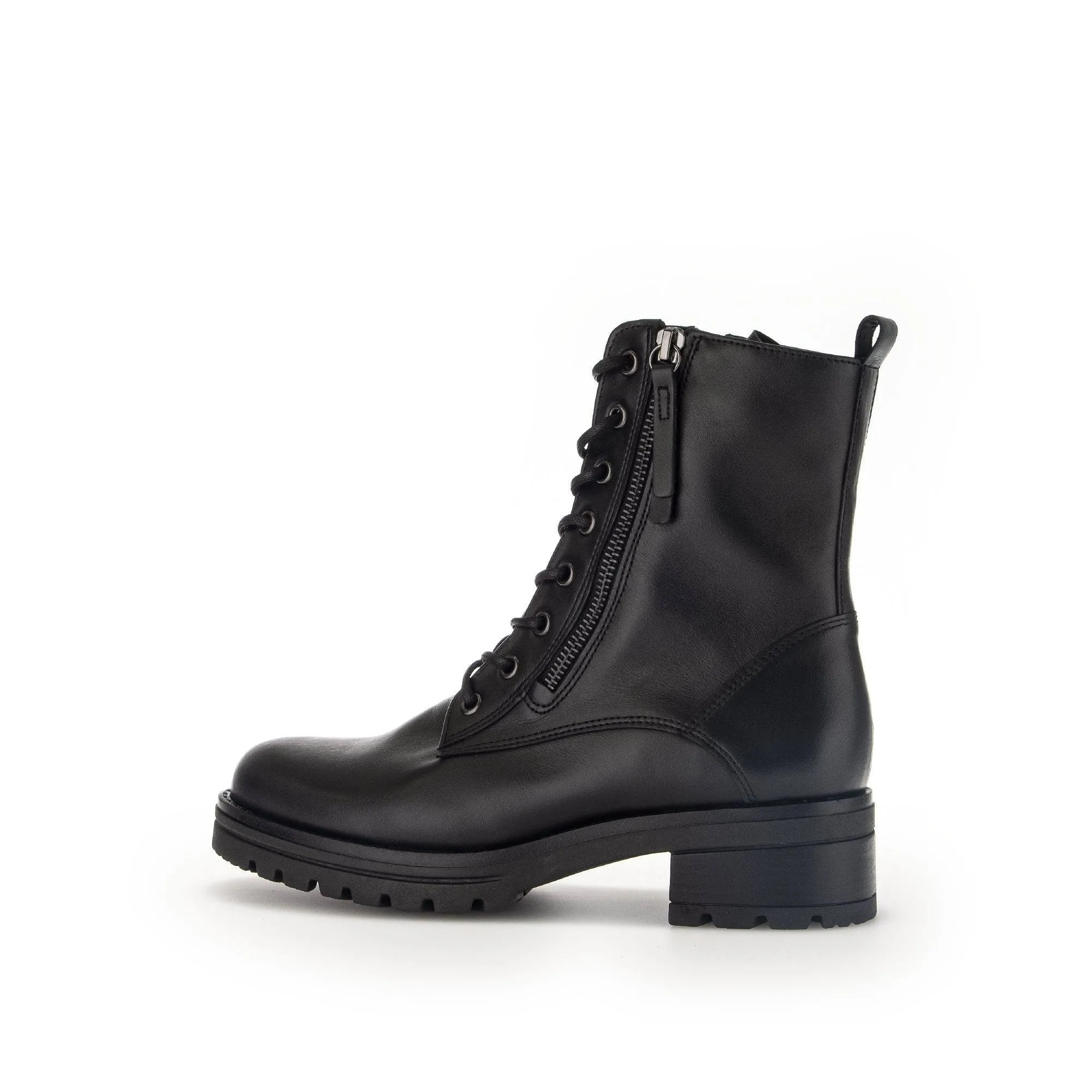 Gabor Serve 52.785.87 Ladies Black Wide Leather Zip & Lace Ankle Boots