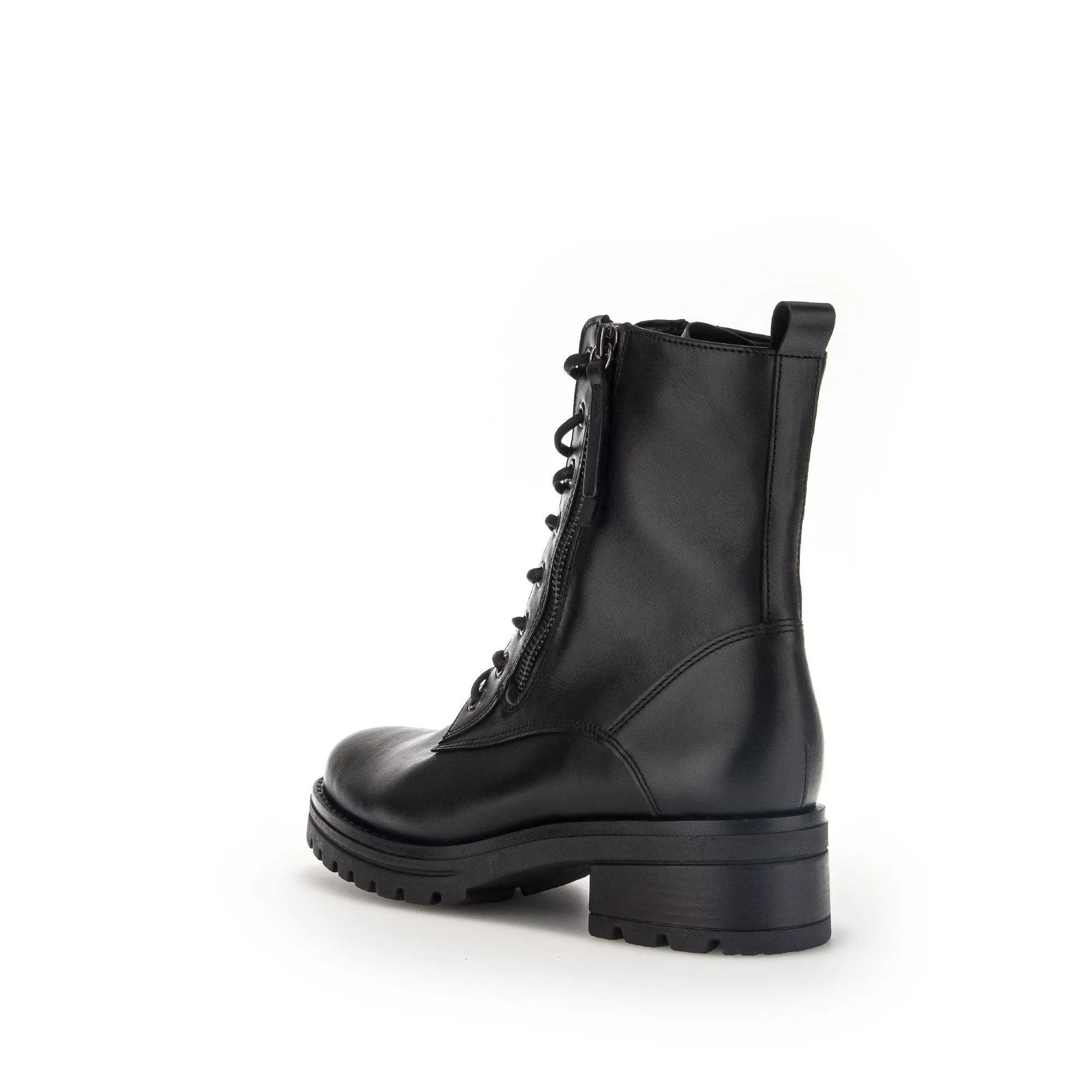 Gabor Serve 52.785.87 Ladies Black Wide Leather Zip & Lace Ankle Boots