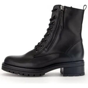 Gabor Serve 52.785.87 Ladies Black Wide Leather Zip & Lace Ankle Boots