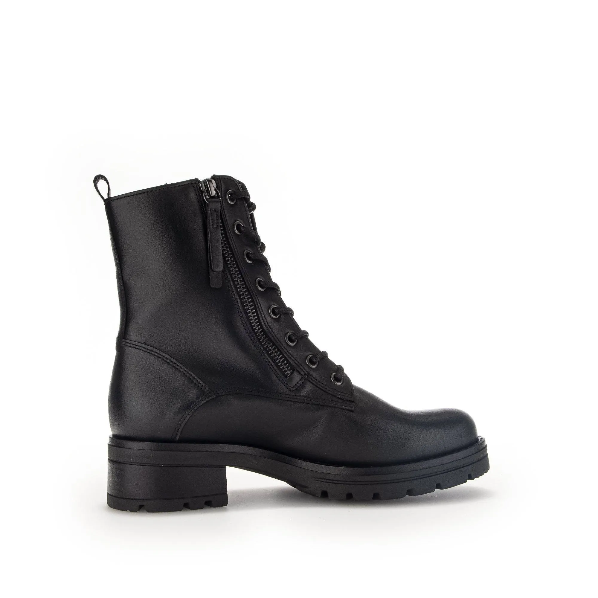 Gabor Serve 52.785.87 Ladies Black Wide Leather Zip & Lace Ankle Boots