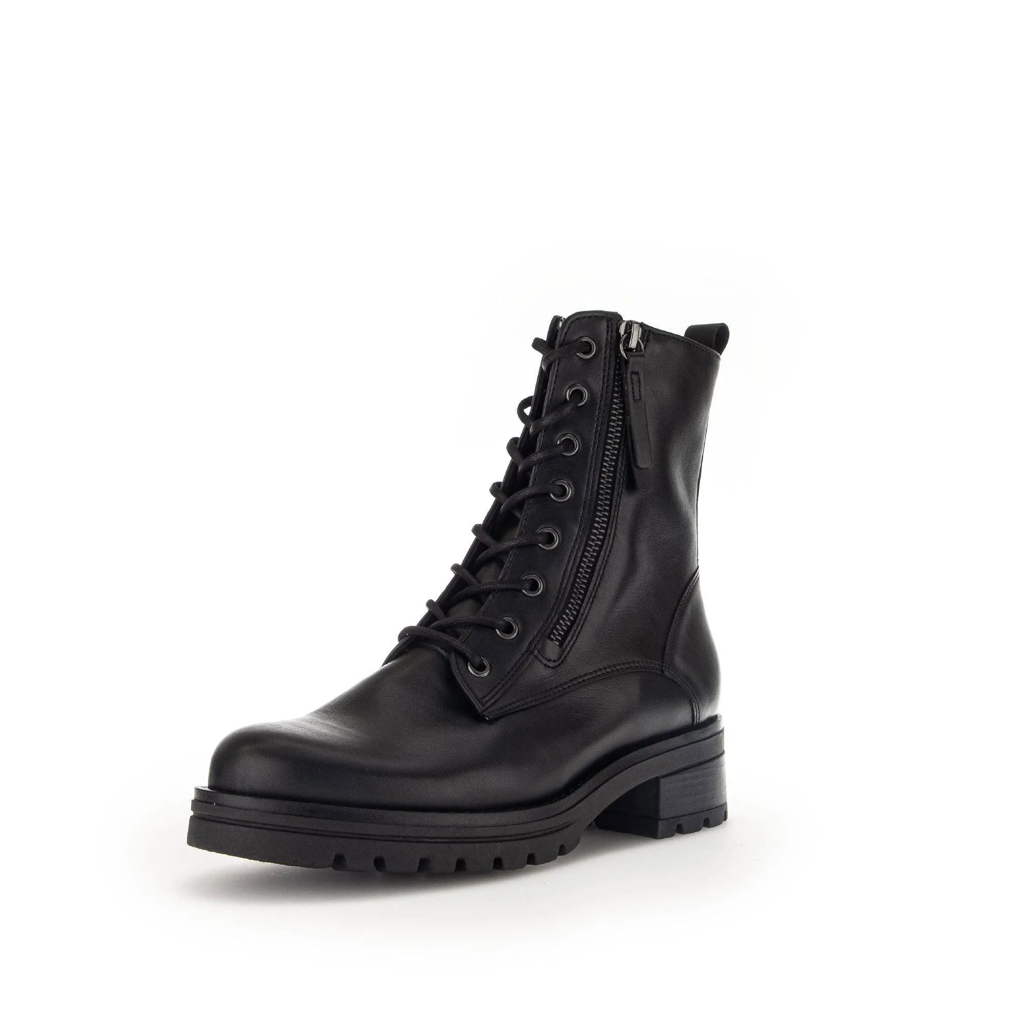 Gabor Serve 52.785.87 Ladies Black Wide Leather Zip & Lace Ankle Boots