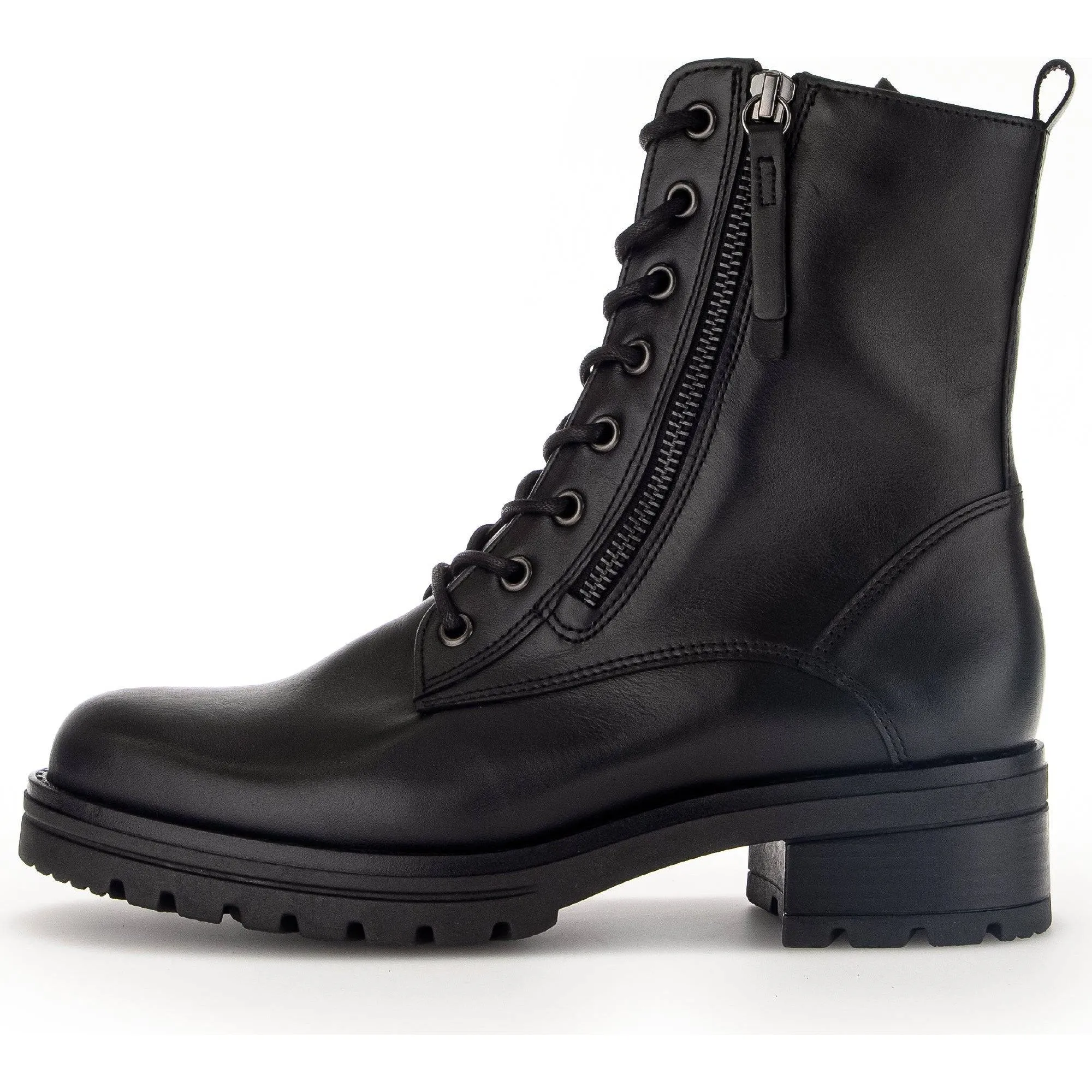 Gabor Serve 52.785.87 Ladies Black Wide Leather Zip & Lace Ankle Boots