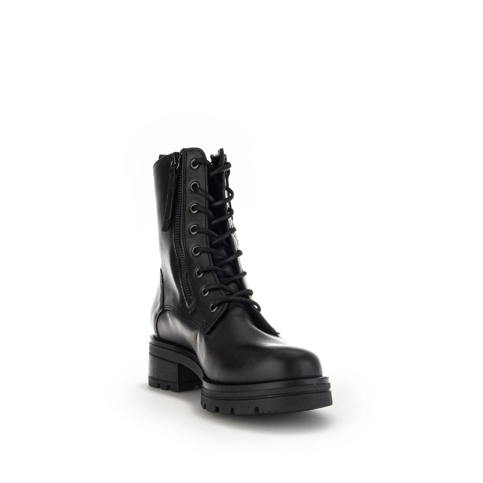 Gabor Serve 52.785.87 Ladies Black Wide Leather Zip & Lace Ankle Boots