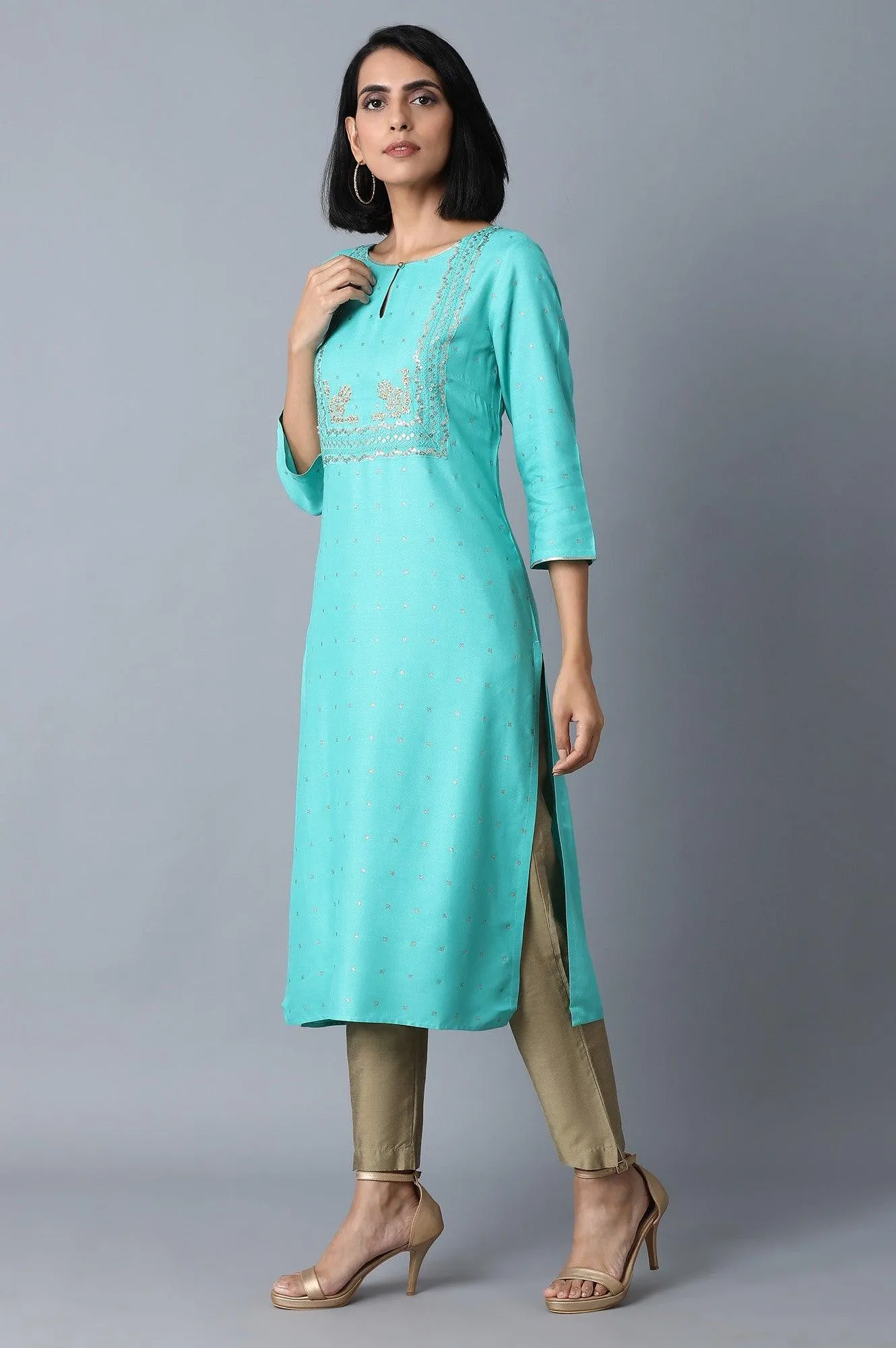 Green Glitter Printed kurta