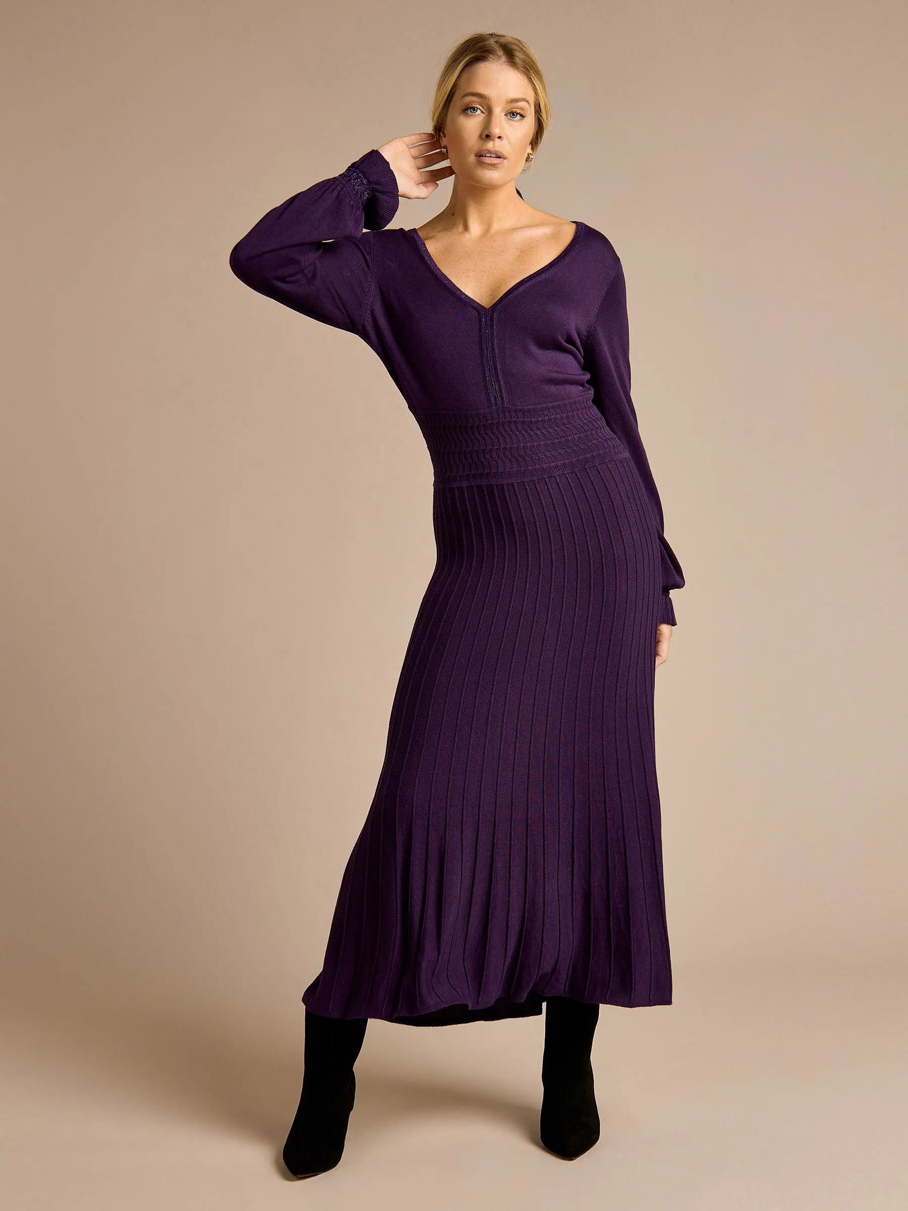GWD Olivia Stretch Knit Purple Midi Dress