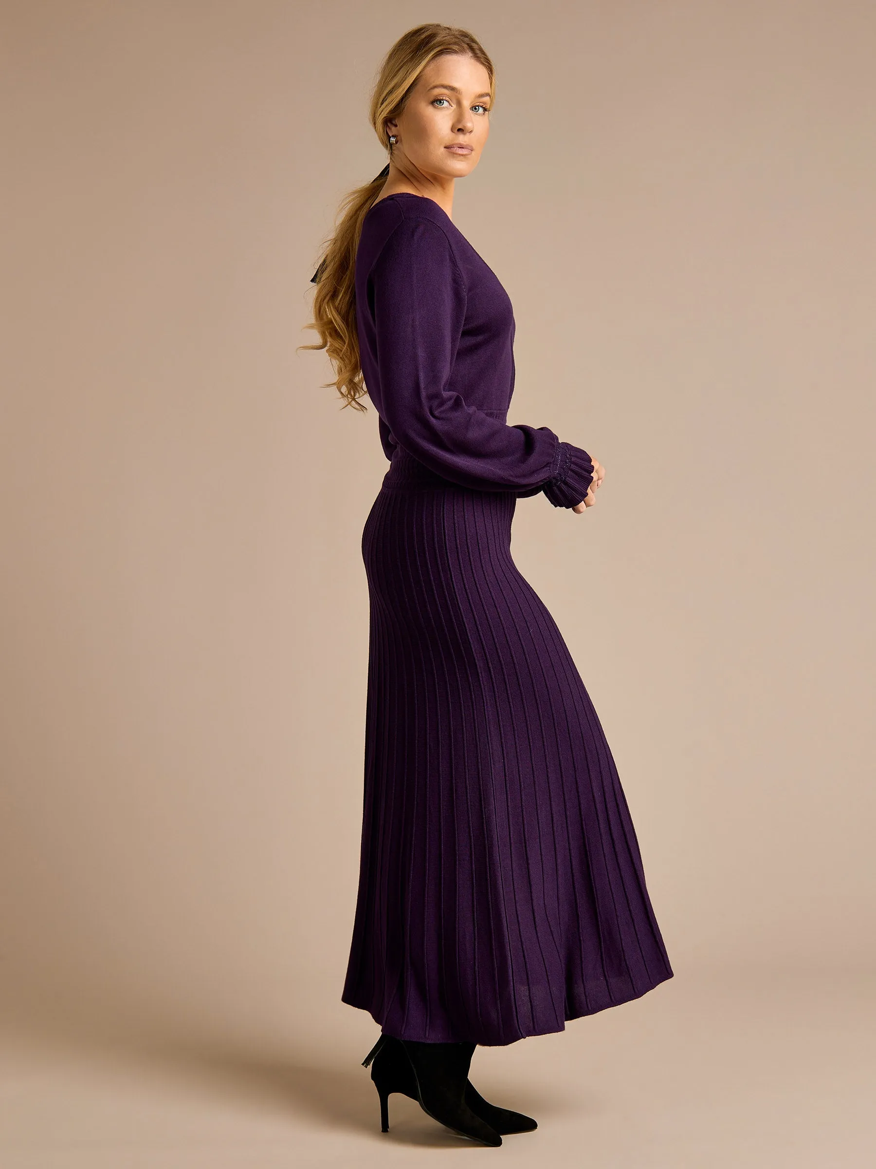 GWD Olivia Stretch Knit Purple Midi Dress