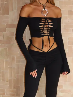 HENLEY LONG SLEEVE TOP BLACK