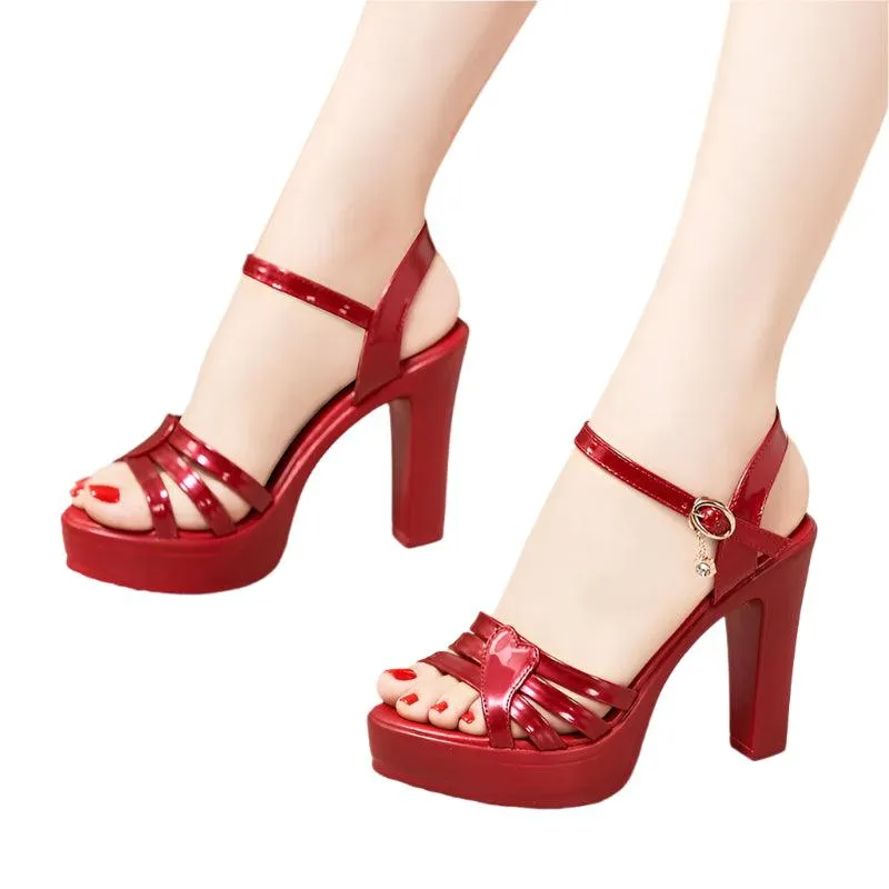 High Heels Ladies Sexy Leather Platform Wedge Heel Elegant Women Sandal