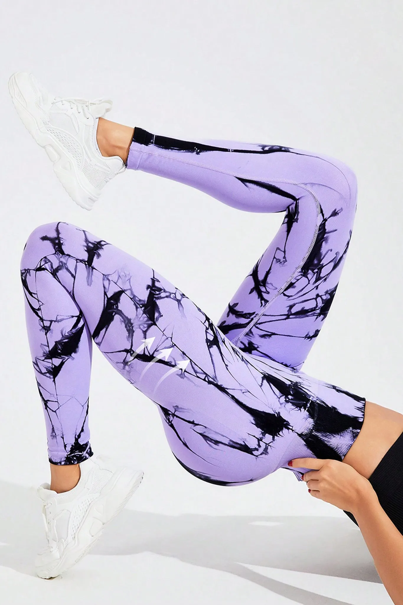 High-Waist Tie-Dye Active Leggings -  Purple & Black