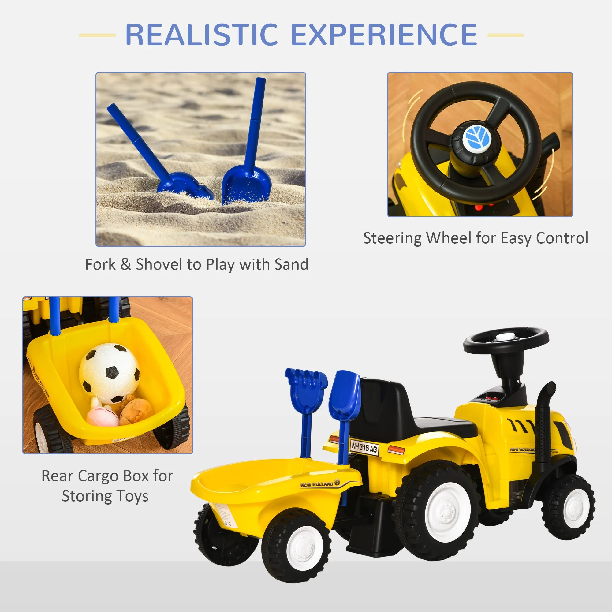 HOMCOM Baby Ride On Car and Trailer - Yellow
