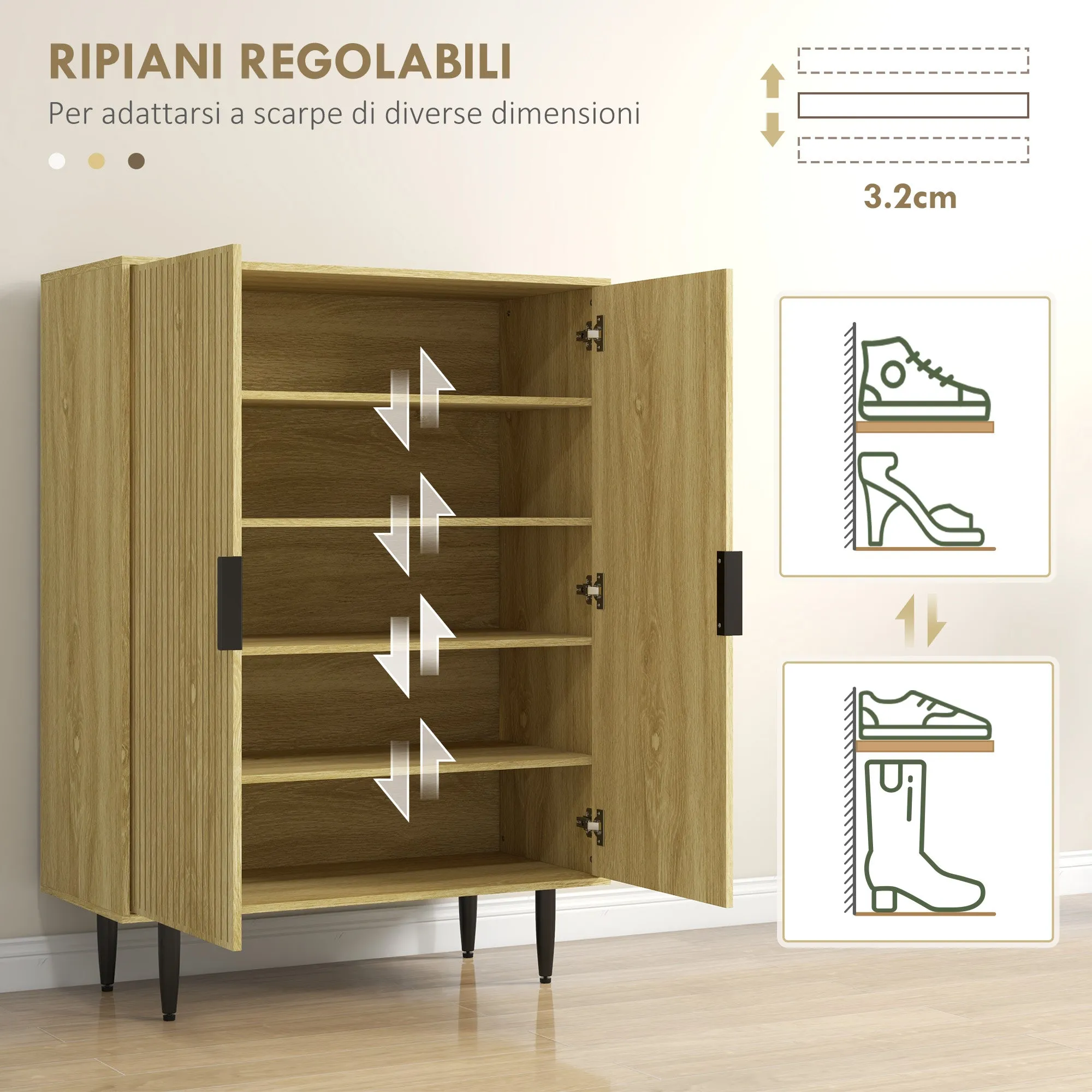 HOMCOM Space-saving shoe rack for 15 pairs of shoes with 4 adjustable shelves, 80x38x110cm, oak